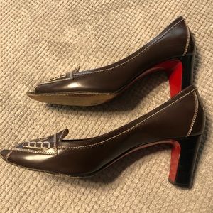 Christian Louboutin Peep Toe Pumps with Contrast Stitching.  2.5” heels, size 39